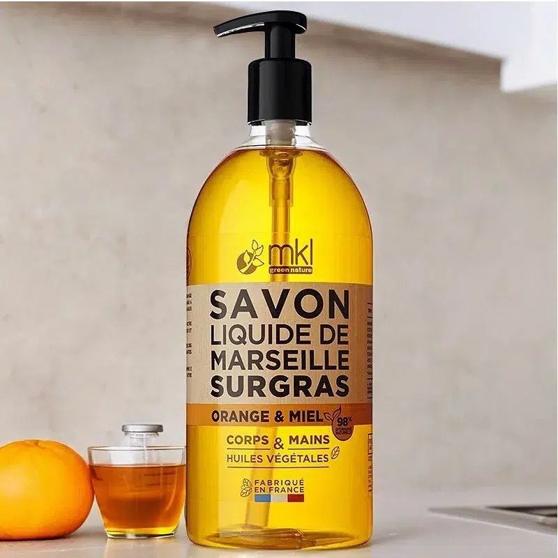 MKL Savon de Marseille Surgras Liquide à l’Orange Miel 1 litre