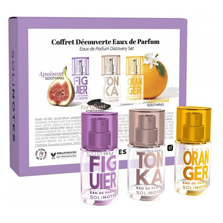 Solinotes Coffret Cadeau 3 Eaux de Parfums Figuier Tonka et Fleur d’Oranger 3 pièces de 15ml
