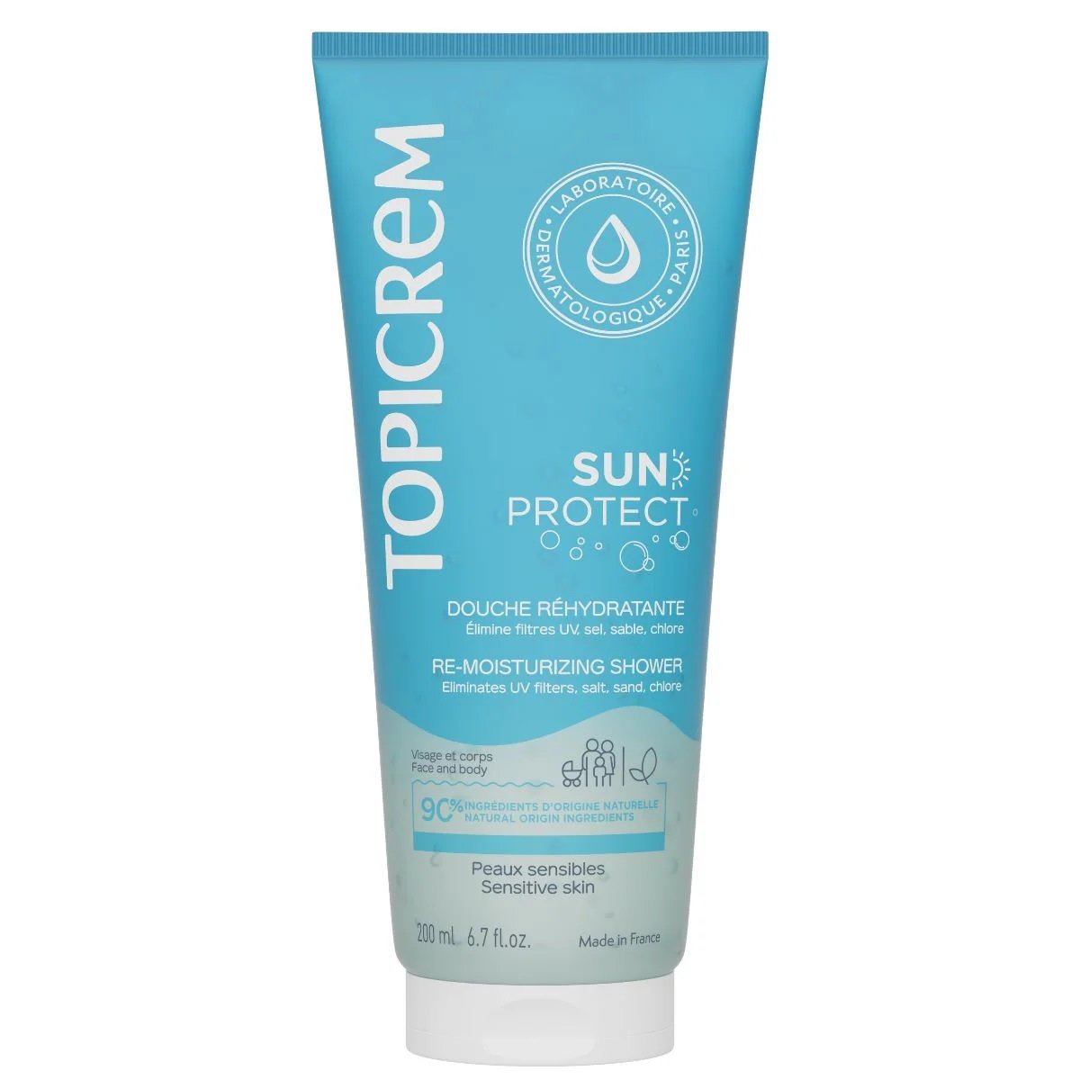 Topicrem Sun Protect Gel Douche Réhydratante Visage et Corps Peaux Sensibles 200 ml