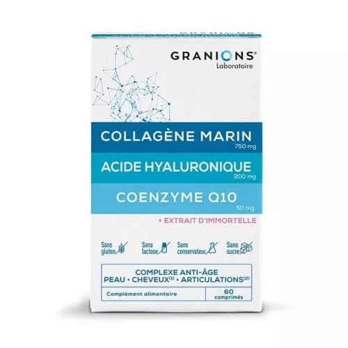 Granions Complément Alimentaire Collagène Marin Acide Hyaluronique Coenzyme-Q10 Boite 60 Comprimés