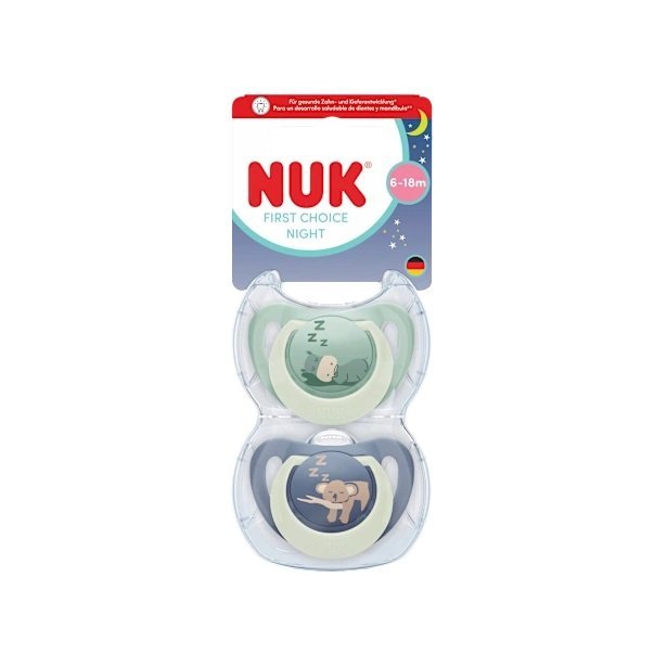 Nuk First Choice Night Sucette en Silicone 6-18 Mois Lot de 2