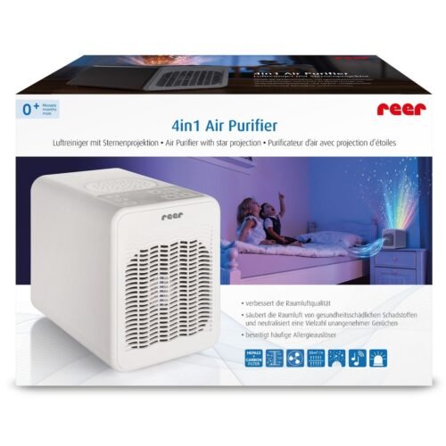 Reer Purificateur d’Air 4 en 1 pour Enfant Veilleuse Projecteur d’Étoiles et Musique 1 pièce